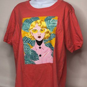 New (NWT) Bijou Kamran Women’s Short Sleeve Graphic Tee Coral Size XL.